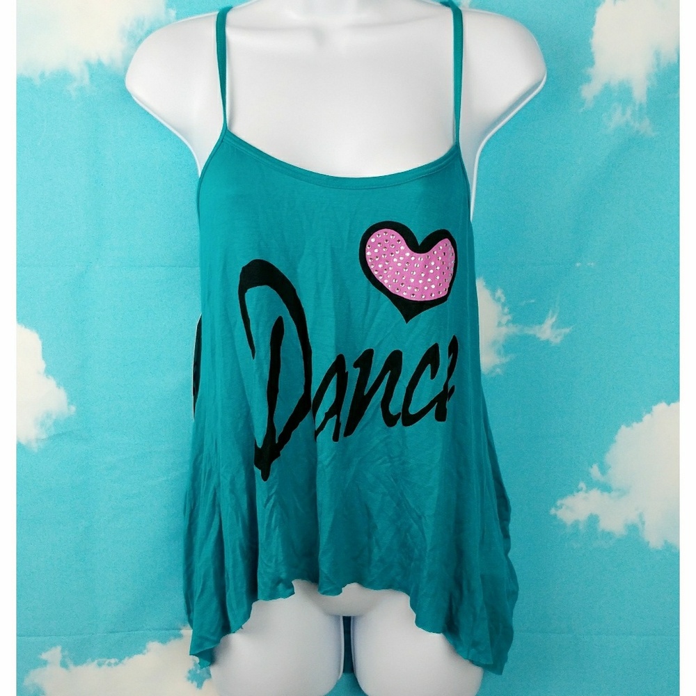 NEW Love DANCE Open Back Sharkbite Rhinestone Tank